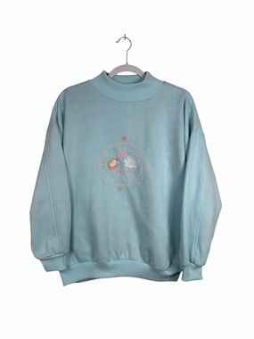 Vintage Chic Size 22W Pastel Floral Embroidered Mock Neck Sweatshirt Grandmacore